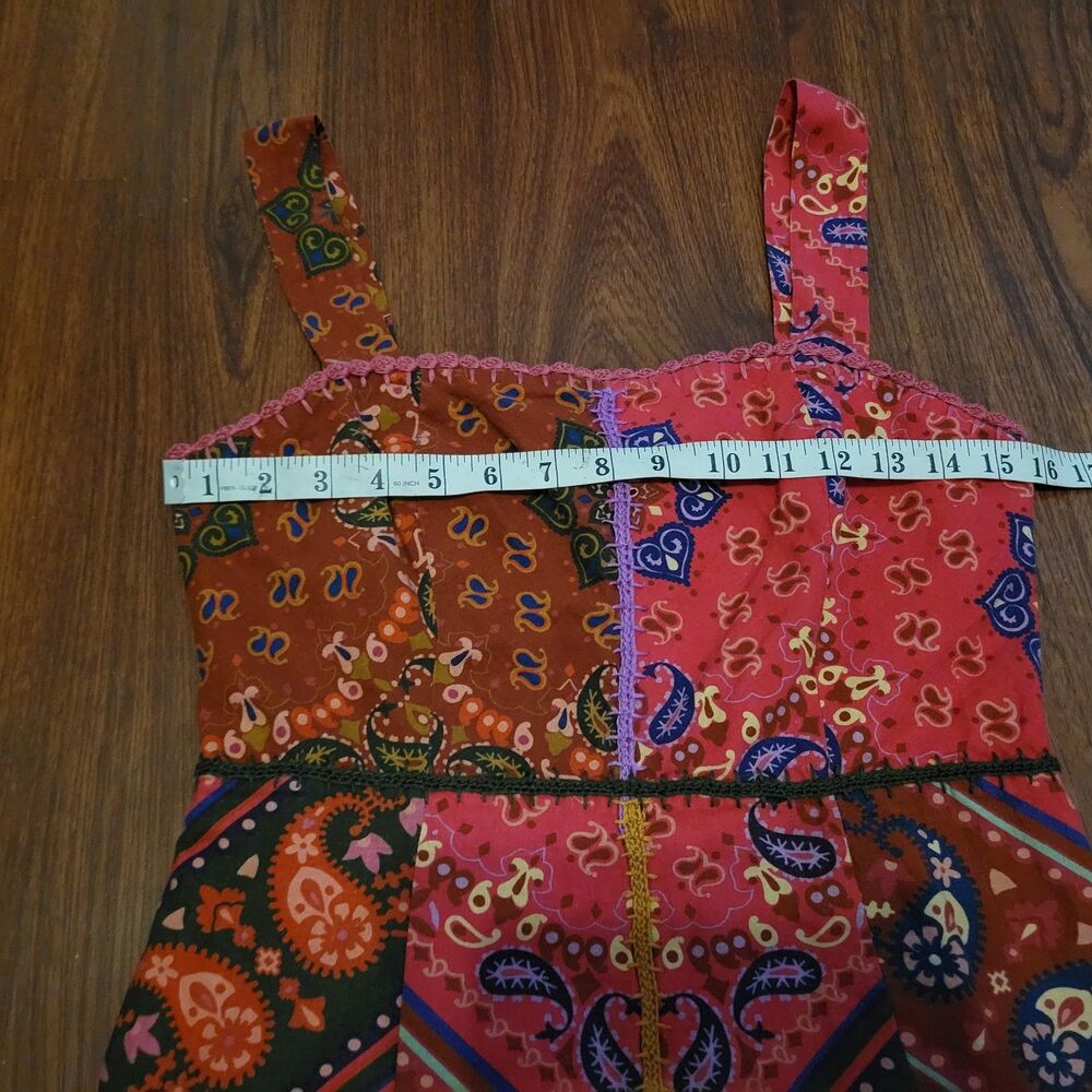 FARM RIO Red Patchwork Bandana Sleeveless Embroidered Mini Dress Women's Medium - Picture 10 of 15